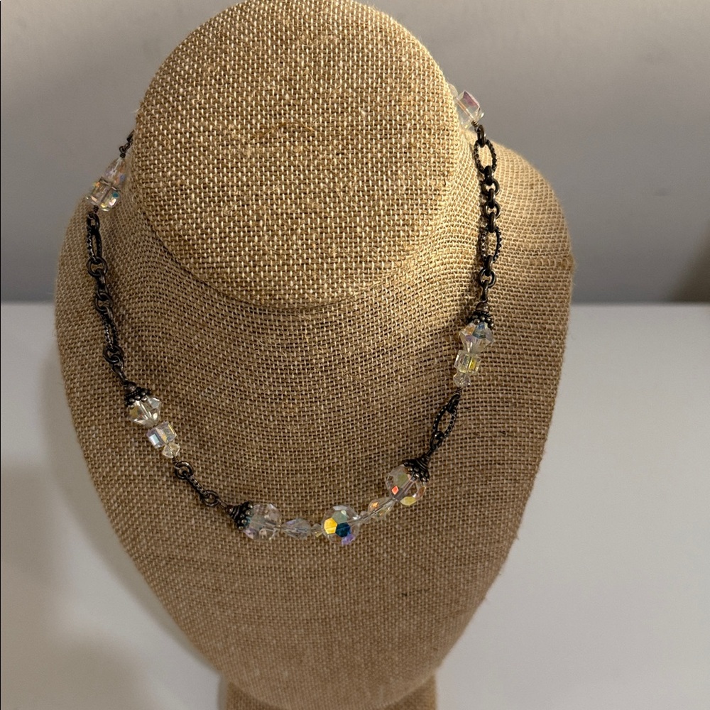 Crystal Beaded Necklace with Black Chain